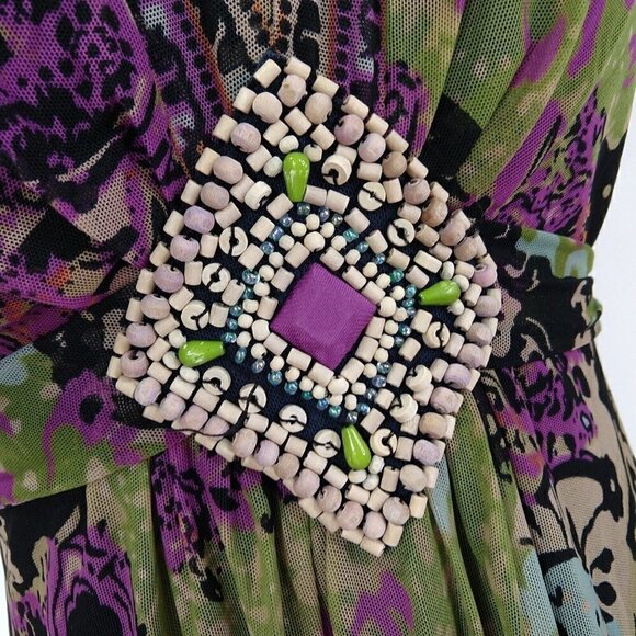 Vintage 90's ICE Mesh Floral Fit & Flare Dress Size 6 Beaded Boho Medallion - Picture 6 of 11